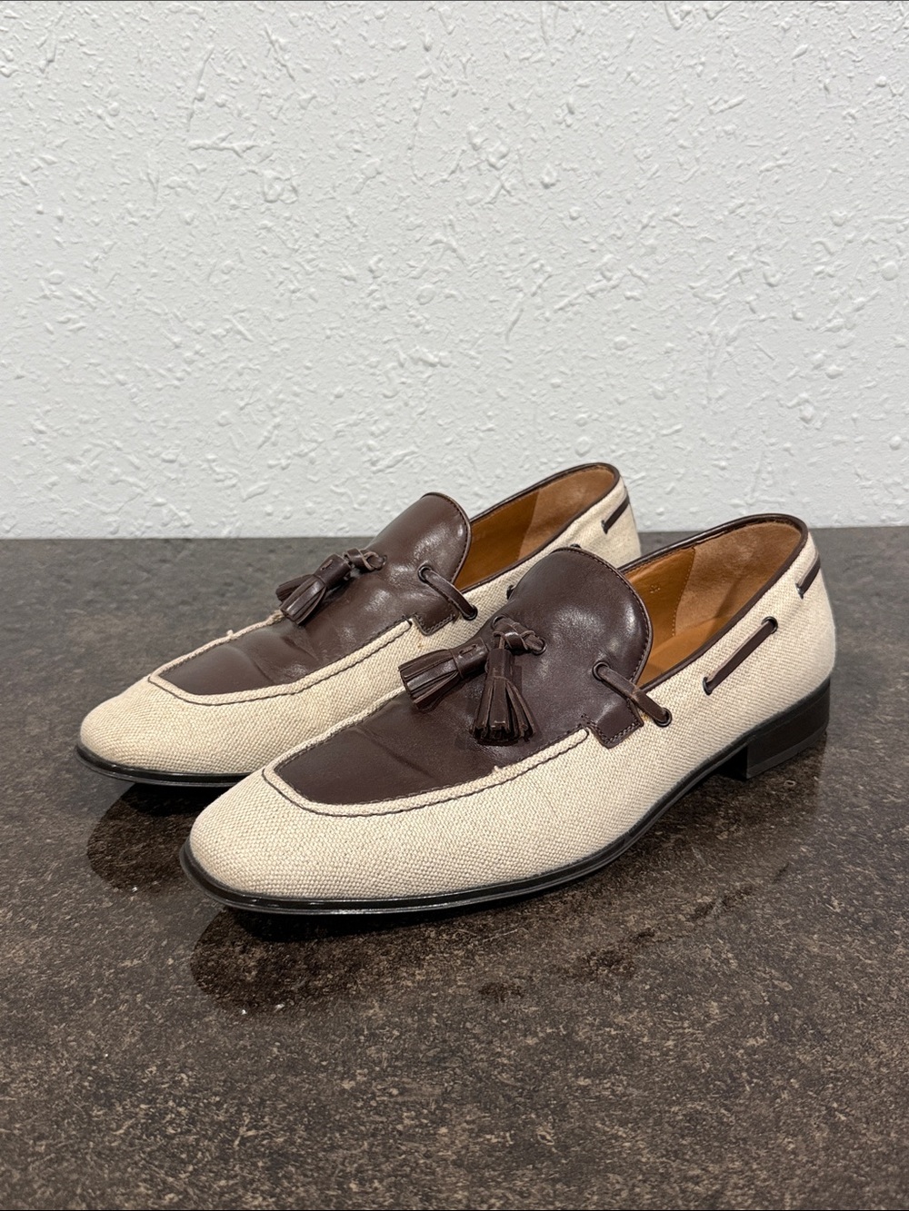 Salvatore Ferragamo Faggio 4 Men's Brown and Linen Loafers Size 8.5